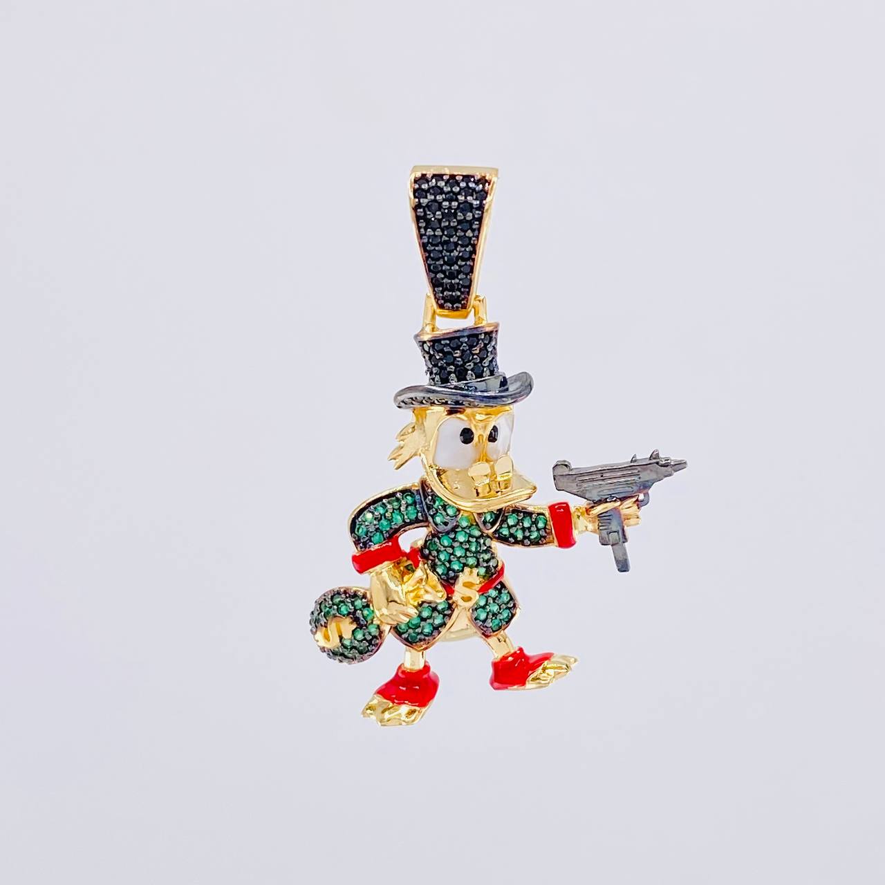 Dije Pato Millonario Armado 10.8g / 4.3cm Dos Oros Negro Amarillo 18K