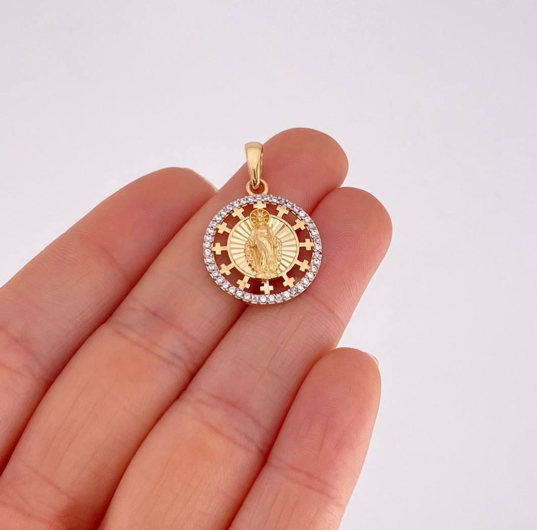 Dije Virgen de Guadalupe Destellos 2.85g / 2.6cm Dos Oros Amarillo Blanco 18K