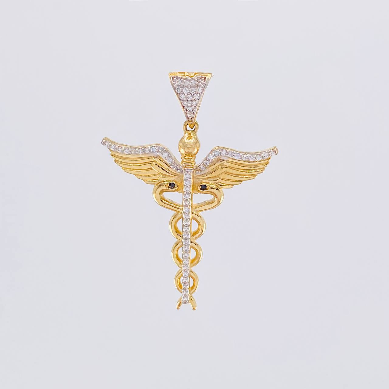 Dije Caduceo Alas 5.65g / 4.3cm Dos Oros Amarillo Blanco 18K