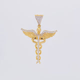 Dije Caduceo Alas 5.65g / 4.3cm Dos Oros Amarillo Blanco 18K