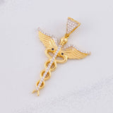 Dije Caduceo Alas 5.65g / 4.3cm Dos Oros Amarillo Blanco 18K