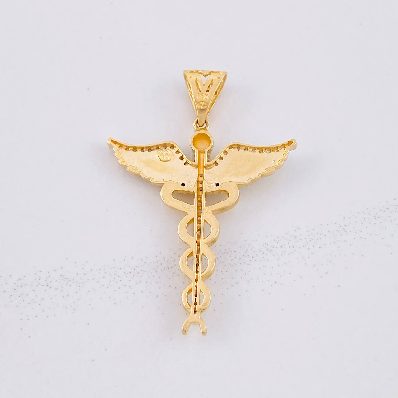 Dije Caduceo Alas 5.65g / 4.3cm Dos Oros Amarillo Blanco 18K