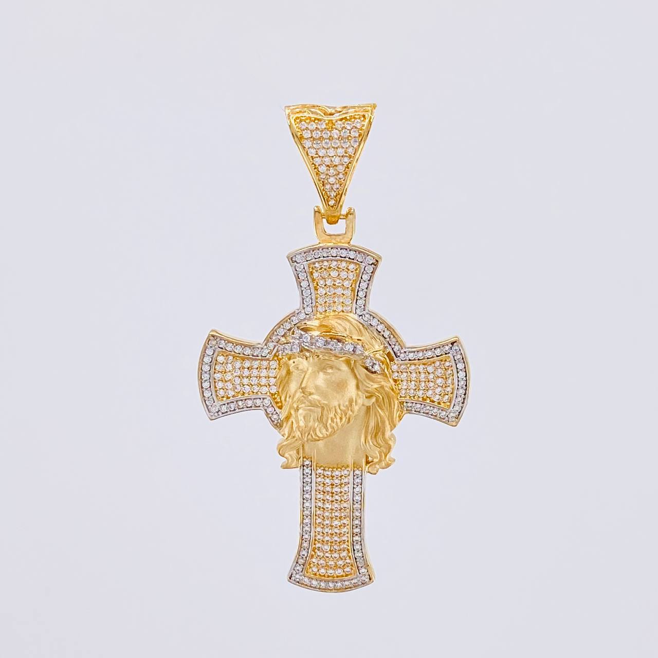Dije Cruz Rostro de Cristo 14.05g / 6.5cm Dos Oros Amarillo Blanco 18K