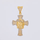 Dije Cruz Rostro de Cristo 14.05g / 6.5cm Dos Oros Amarillo Blanco 18K