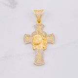 Dije Cruz Rostro de Cristo 14.05g / 6.5cm Dos Oros Amarillo Blanco 18K