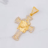 Dije Cruz Rostro de Cristo 14.05g / 6.5cm Dos Oros Amarillo Blanco 18K