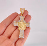 Dije Cruz Rostro de Cristo 14.05g / 6.5cm Dos Oros Amarillo Blanco 18K