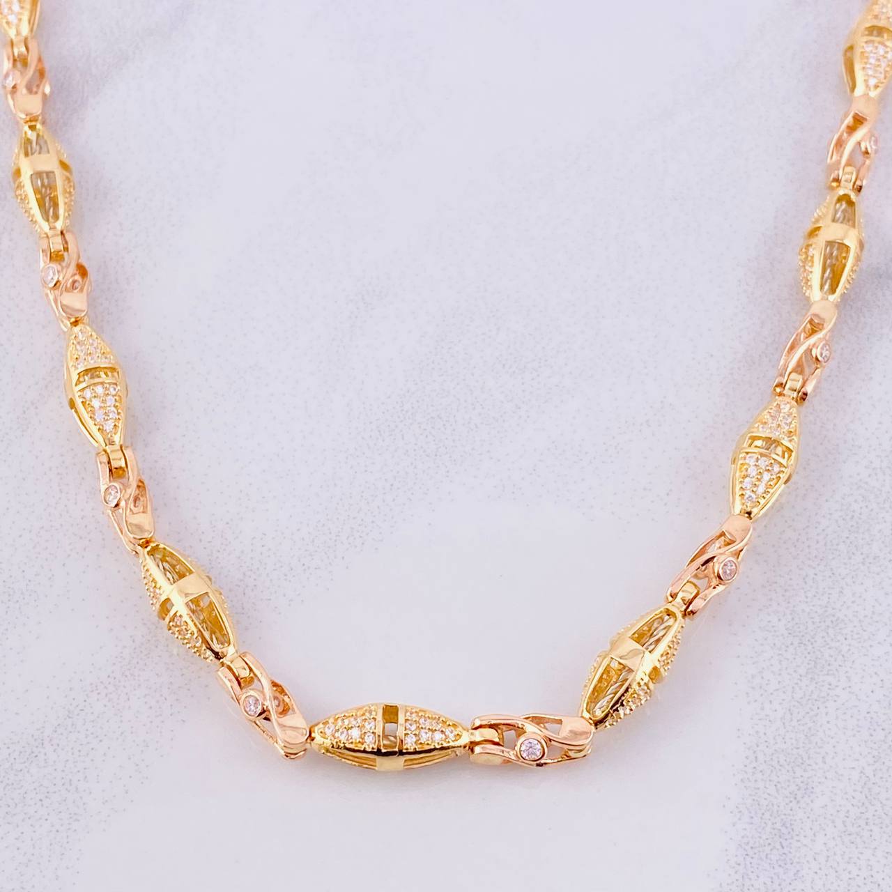 Cadena Rustica Rombo 56.4g / 65cm / 5.9mm Dos Oros Amarillo Rosa 18K