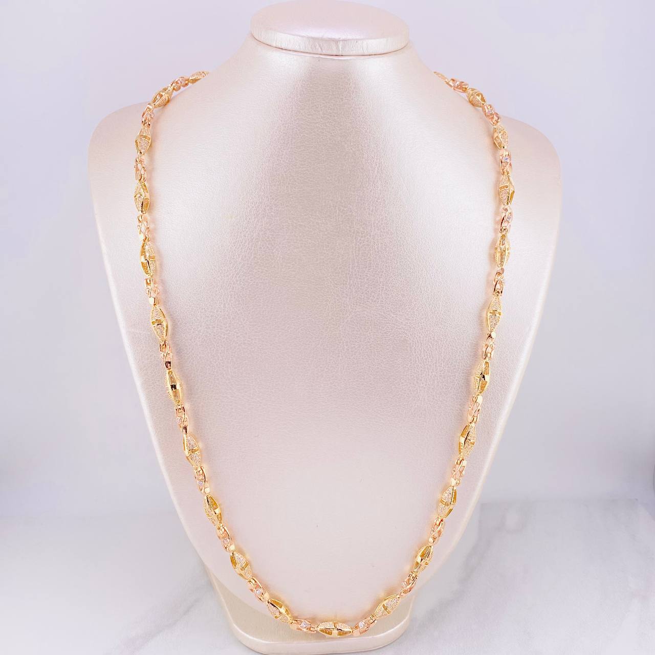 Cadena Rustica Rombo 56.4g / 65cm / 5.9mm Dos Oros Amarillo Rosa 18K
