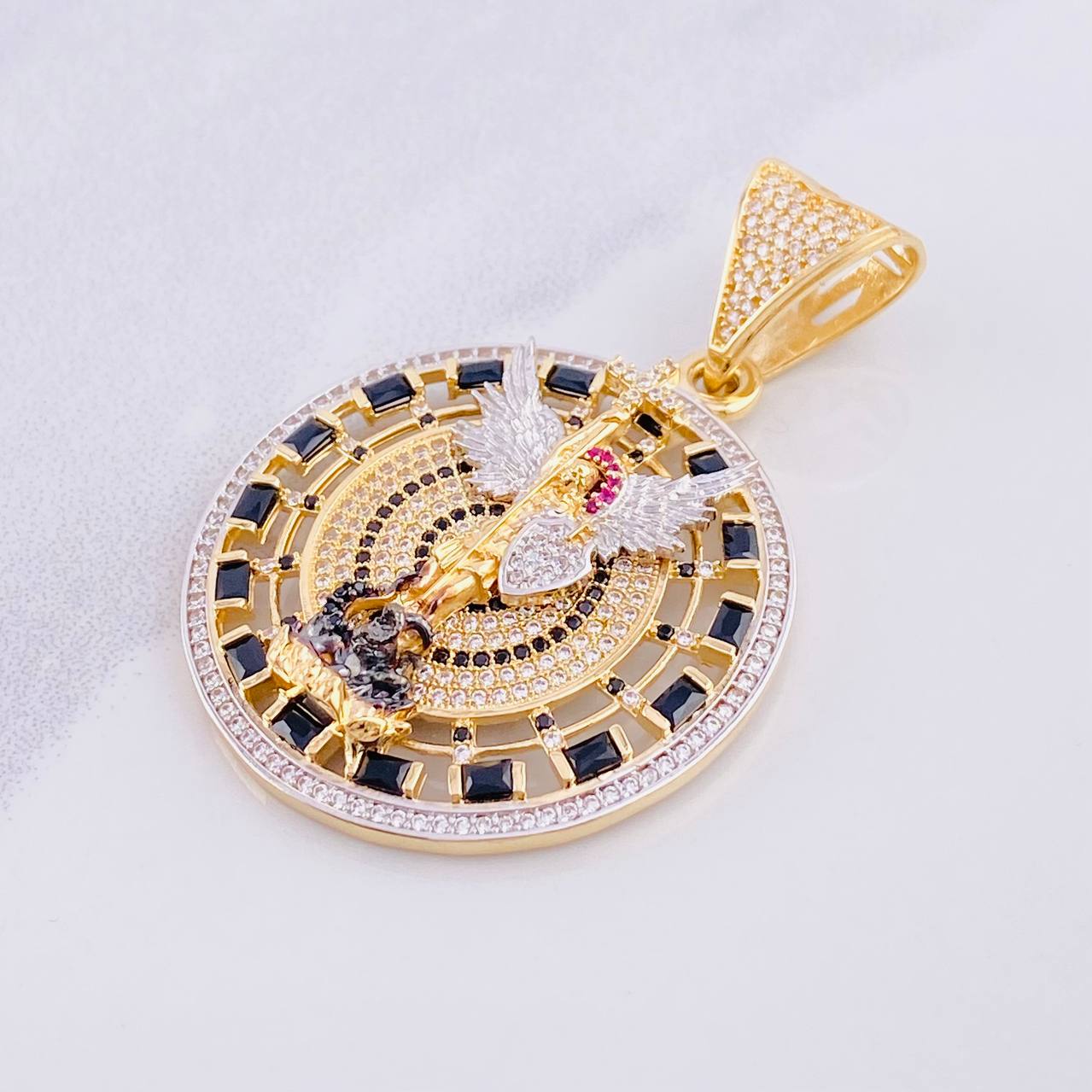 Dije San Miguel Arcángel 16.5g / 5.5cm Dos Oros Amarillo Blanco 18K