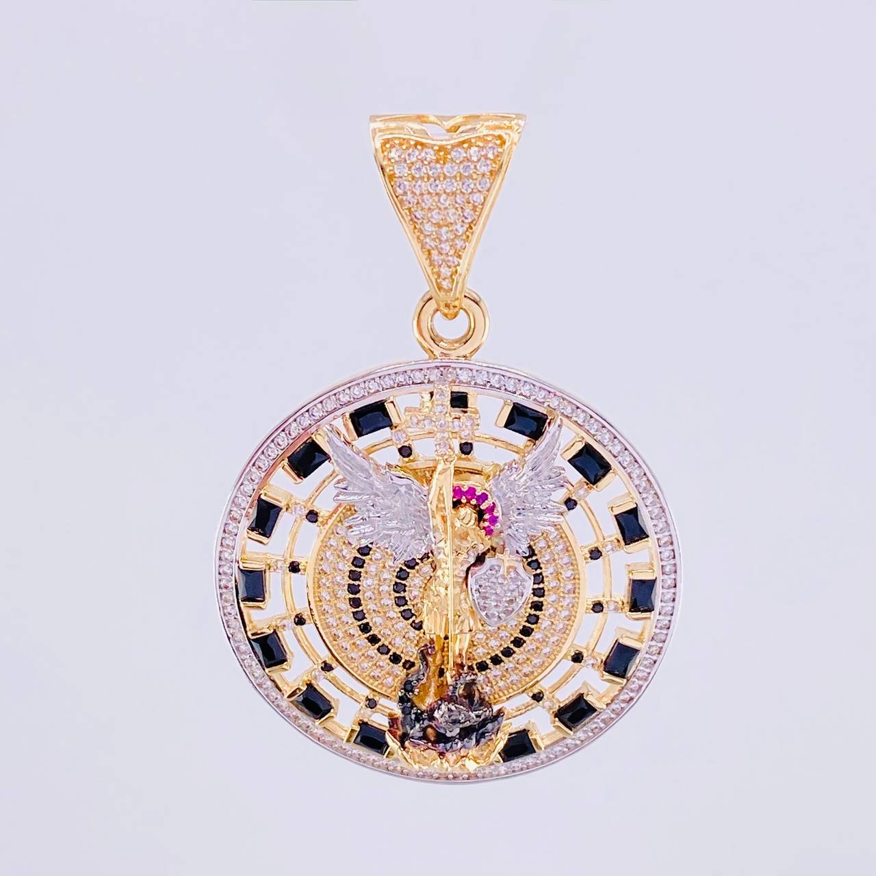 Dije San Miguel Arcángel 16.5g / 5.5cm Dos Oros Amarillo Blanco 18K