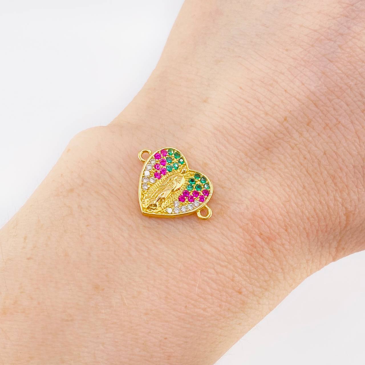 Herraje Corazon Virgen Guadalupe 2.1g / 1.8cm Oro Amarillo 18K