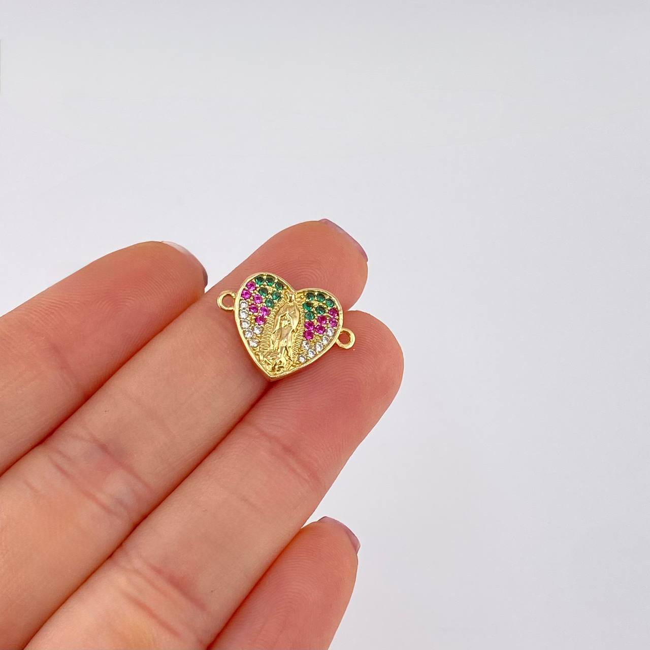 Herraje Corazon Virgen Guadalupe 2.1g / 1.8cm Oro Amarillo 18K