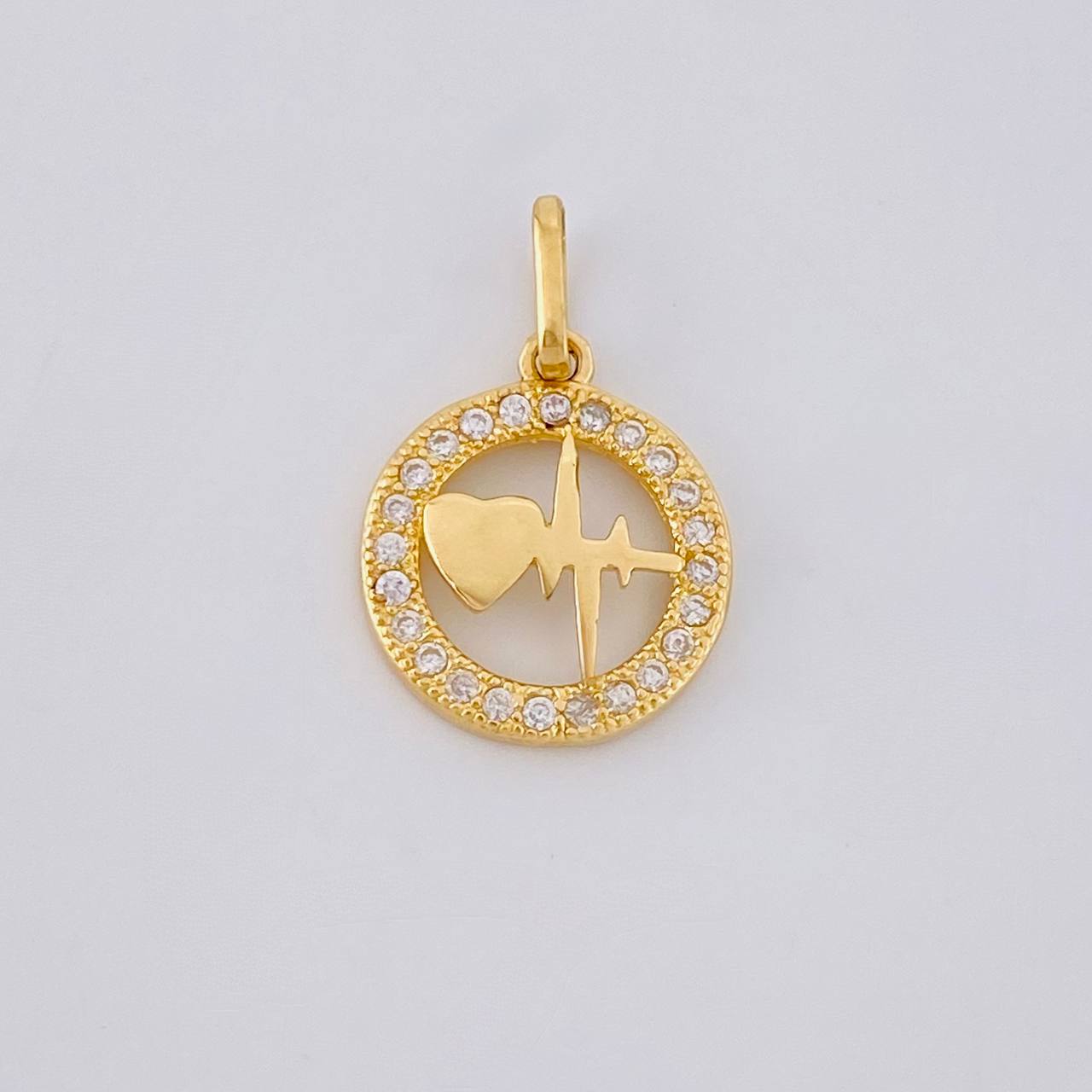 Dije Circular Latido Corazon Tupido 1.65g / 2cm Oro Amarillo 18K