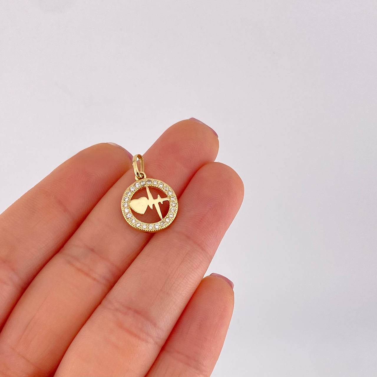 Dije Circular Latido Corazon Tupido 1.65g / 2cm Oro Amarillo 18K