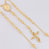 Rosario Virgen Milagrosa Cruz Diamantado 9.2g / 50cm / 3.4mm Oro Amarillo 18K