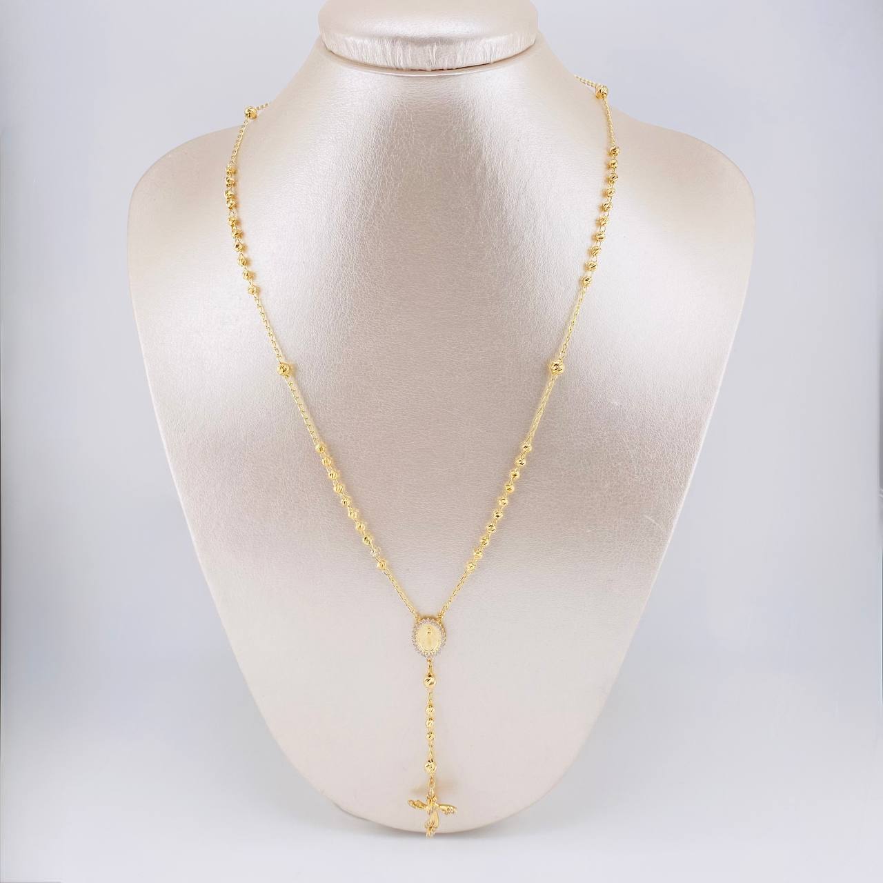 Rosario Virgen Milagrosa Cruz Diamantado 9.2g / 50cm / 3.4mm Oro Amarillo 18K
