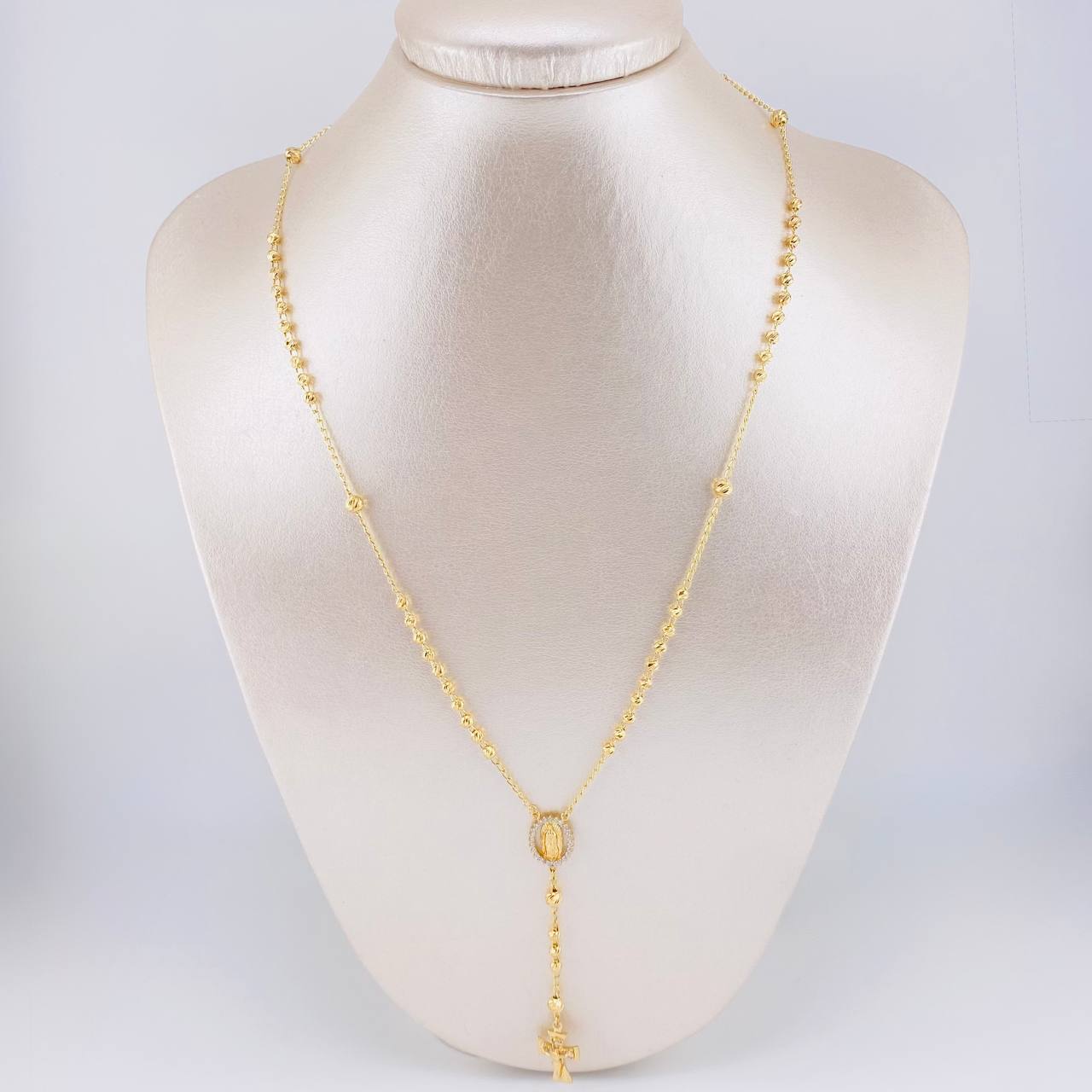 Rosario Virgen Guadalupe Cruz Cristo Diamantado 8.85g / 50cm / 3.4mm Oro Amarillo 18K