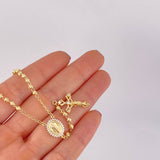 Rosario Virgen Milagrosa Cruz Cristo Diamantado 8.95g / 50cm / 3.4mm Oro Amarillo 18K