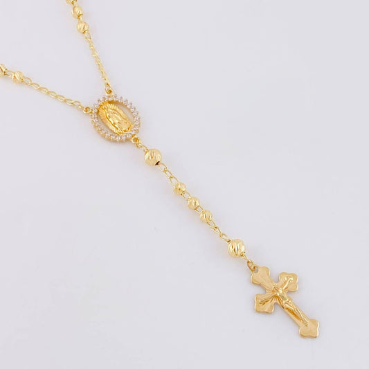 Rosario Virgen Guadalupe Cruz Cristo Diamantado 8.6g / 50cm / 3.4mm Oro Amarillo 18K