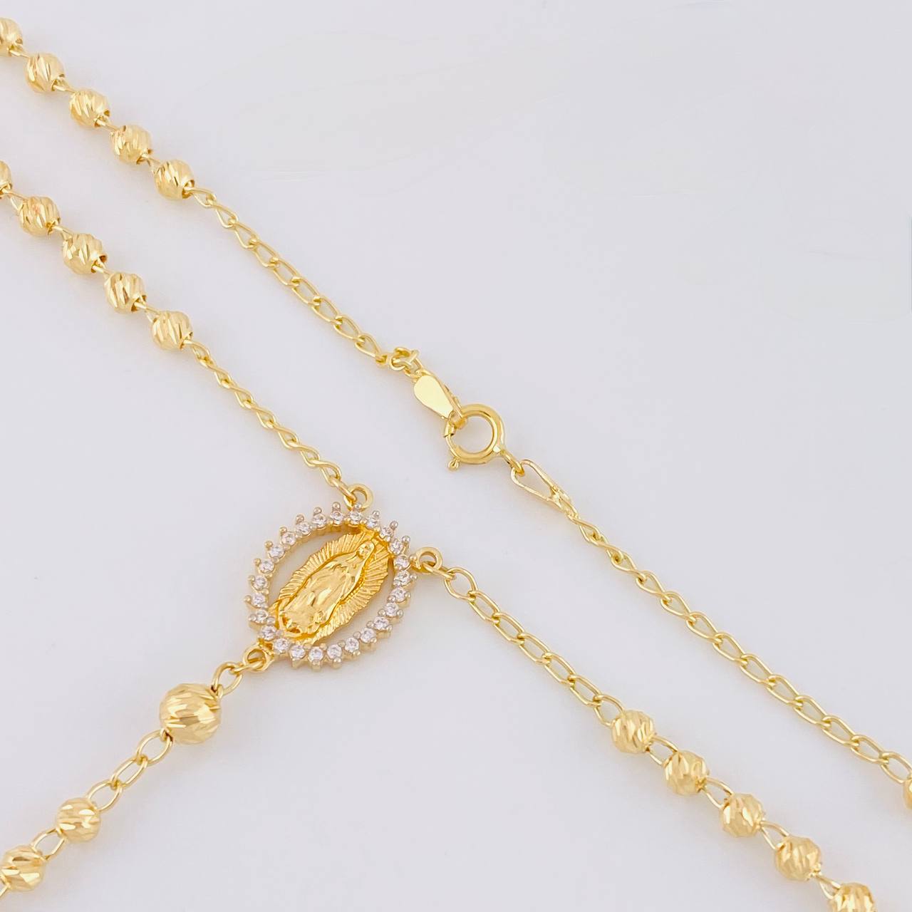 Rosario Virgen Guadalupe Cruz Cristo Diamantado 8.85g / 50cm / 3.4mm Oro Amarillo 18K