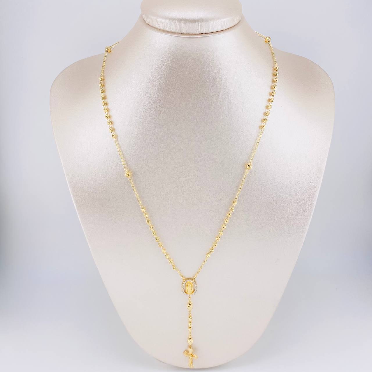 Rosario Virgen Guadalupe Cruz Cristo Diamantado 8.6g / 50cm / 3.4mm Oro Amarillo 18K