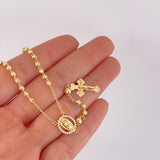 Rosario Virgen Guadalupe Cruz Cristo Diamantado 8.6g / 50cm / 3.4mm Oro Amarillo 18K