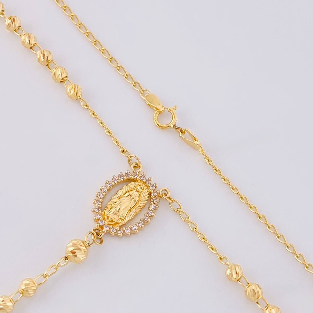 Rosario Virgen Guadalupe Cruz Cristo Diamantado 9g / 50cm / 3.4mm Oro Amarillo 18K