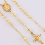 Rosario Virgen Guadalupe Cruz Cristo Diamantado 9g / 50cm / 3.4mm Oro Amarillo 18K