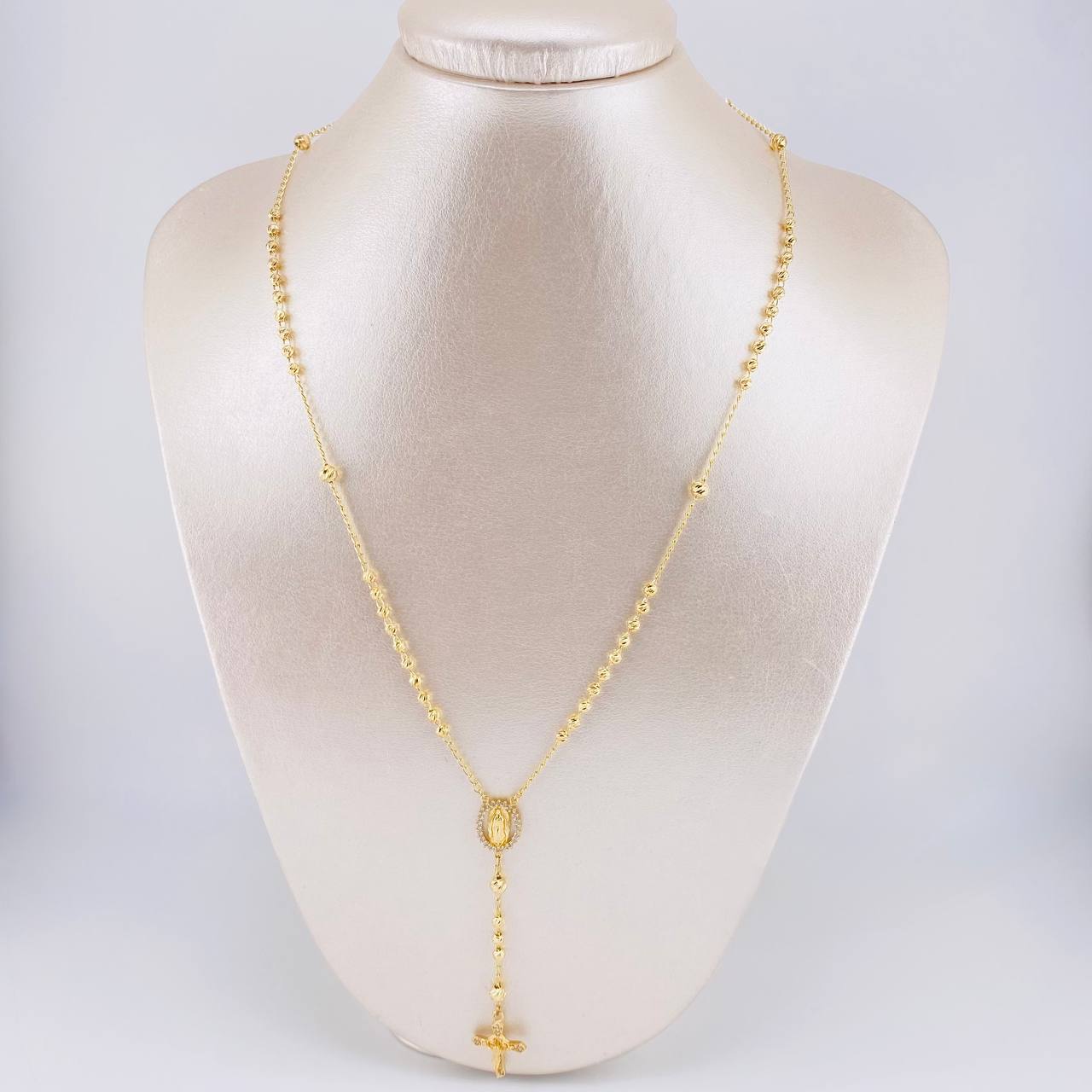 Rosario Virgen Guadalupe Cruz Cristo Diamantado 9g / 50cm / 3.4mm Oro Amarillo 18K