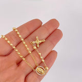 Rosario Virgen Guadalupe Cruz Cristo Diamantado 9g / 50cm / 3.4mm Oro Amarillo 18K