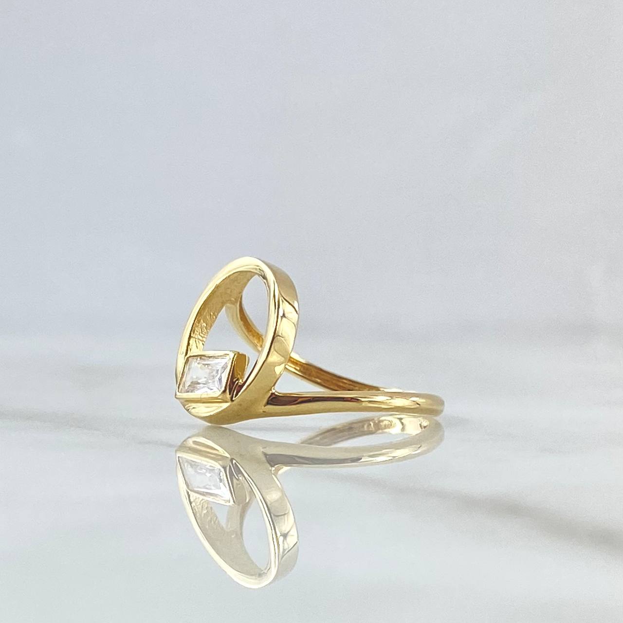 Set Rectangulo Solitario En Aro 6.15gr / Dije Sin Cargador 1.3cm - Topos 1.3cm - Anillo T6 1/2 Oro Amarillo 18K
