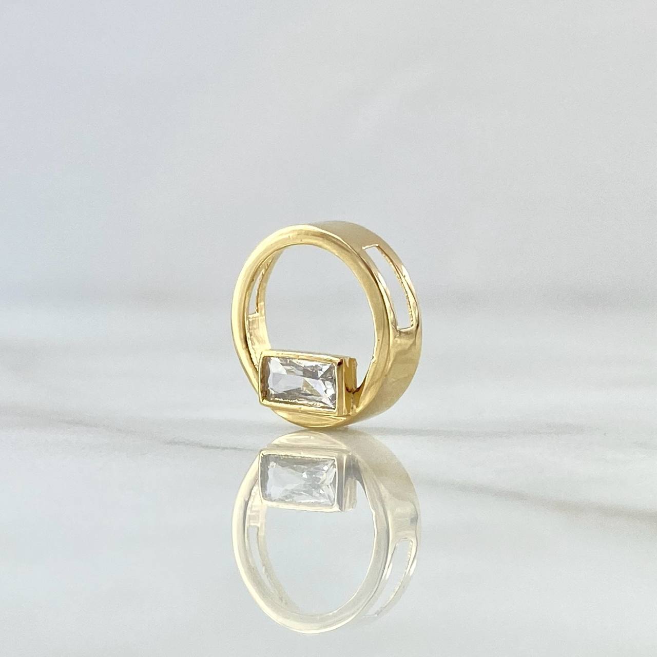 Set Rectangulo Solitario En Aro 6.15gr / Dije Sin Cargador 1.3cm - Topos 1.3cm - Anillo T6 1/2 Oro Amarillo 18K