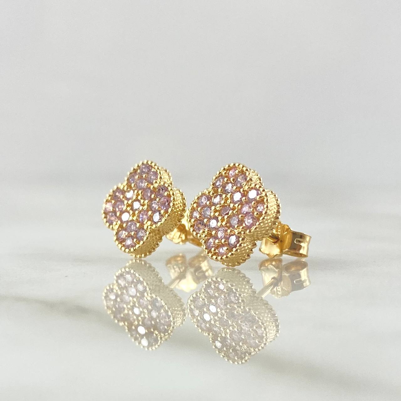 Set Trébol VCyA 5.85gr / Dije 1.8cm - Dije 2cm - Topos 9mm / Circones Rosas Oro Amarillo Nac.Esp. 18K