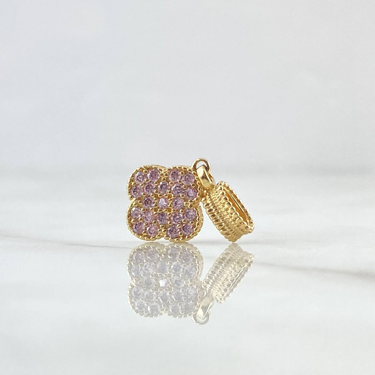Set Trébol VCyA 5.85gr / Dije 1.8cm - Dije 2cm - Topos 9mm / Circones Rosas Oro Amarillo Nac.Esp. 18K