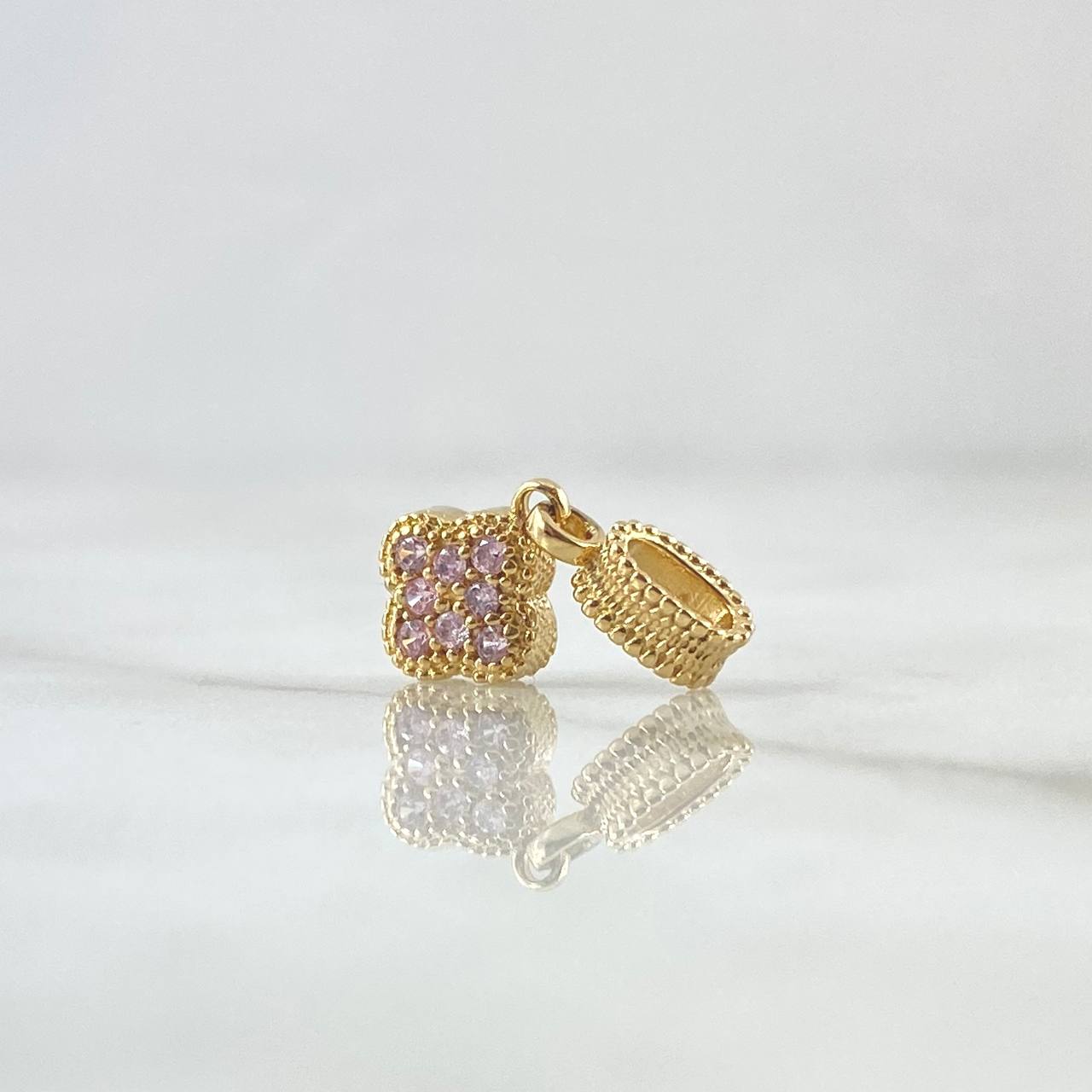 Set Trébol VCyA 5.85gr / Dije 1.8cm - Dije 2cm - Topos 9mm / Circones Rosas Oro Amarillo Nac.Esp. 18K