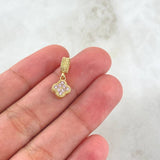 Set Trébol VCyA 5.85gr / Dije 1.8cm - Dije 2cm - Topos 9mm / Circones Rosas Oro Amarillo Nac.Esp. 18K