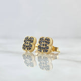 Set Trébol VCyA 6.75gr / Dije 2.1cm - Topos 9mm - Anillo T7 3/4 / Circones Negros Oro Amarillo Nac.Esp. 18K ©