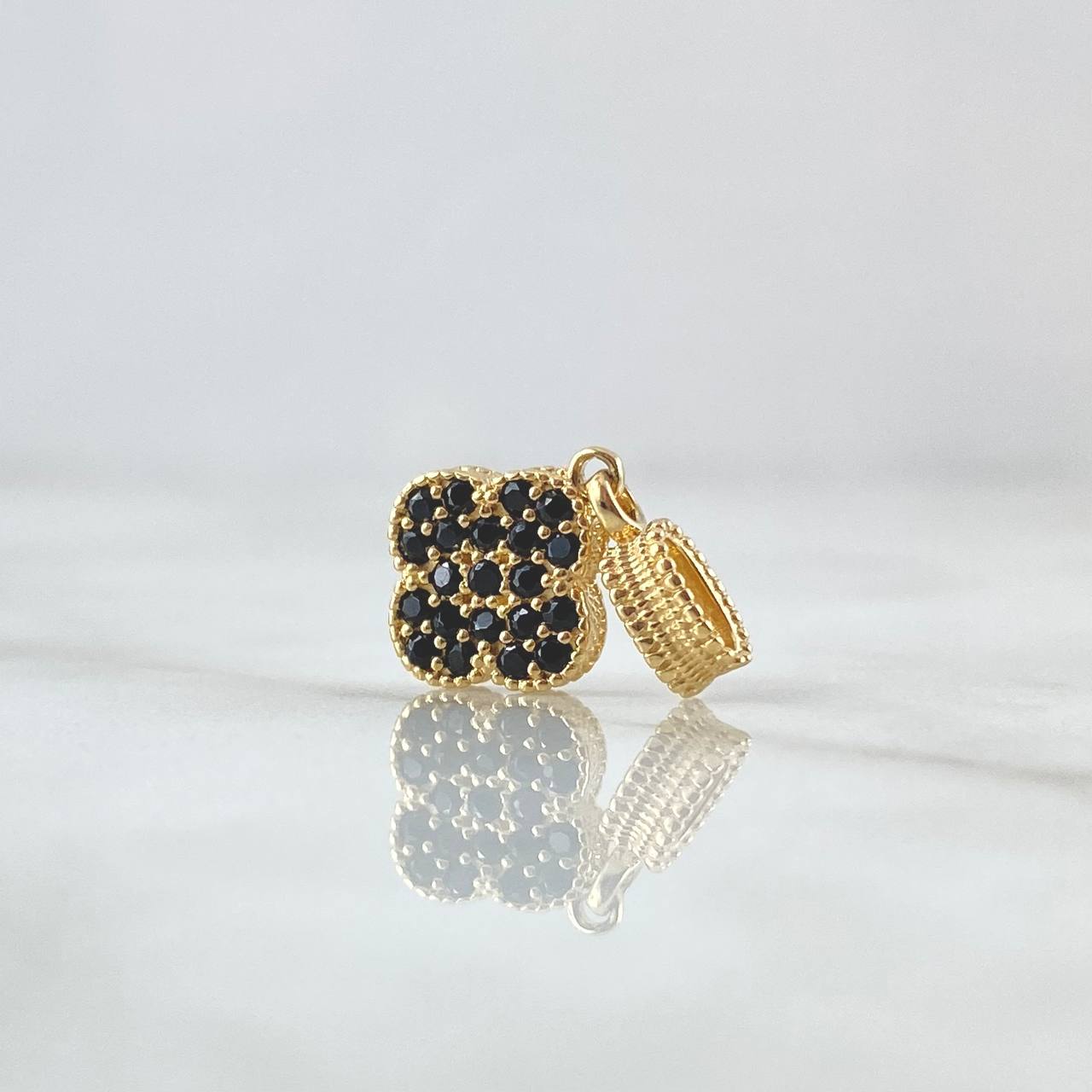 Set Trébol VCyA 6.75gr / Dije 2.1cm - Topos 9mm - Anillo T7 3/4 / Circones Negros Oro Amarillo Nac.Esp. 18K ©