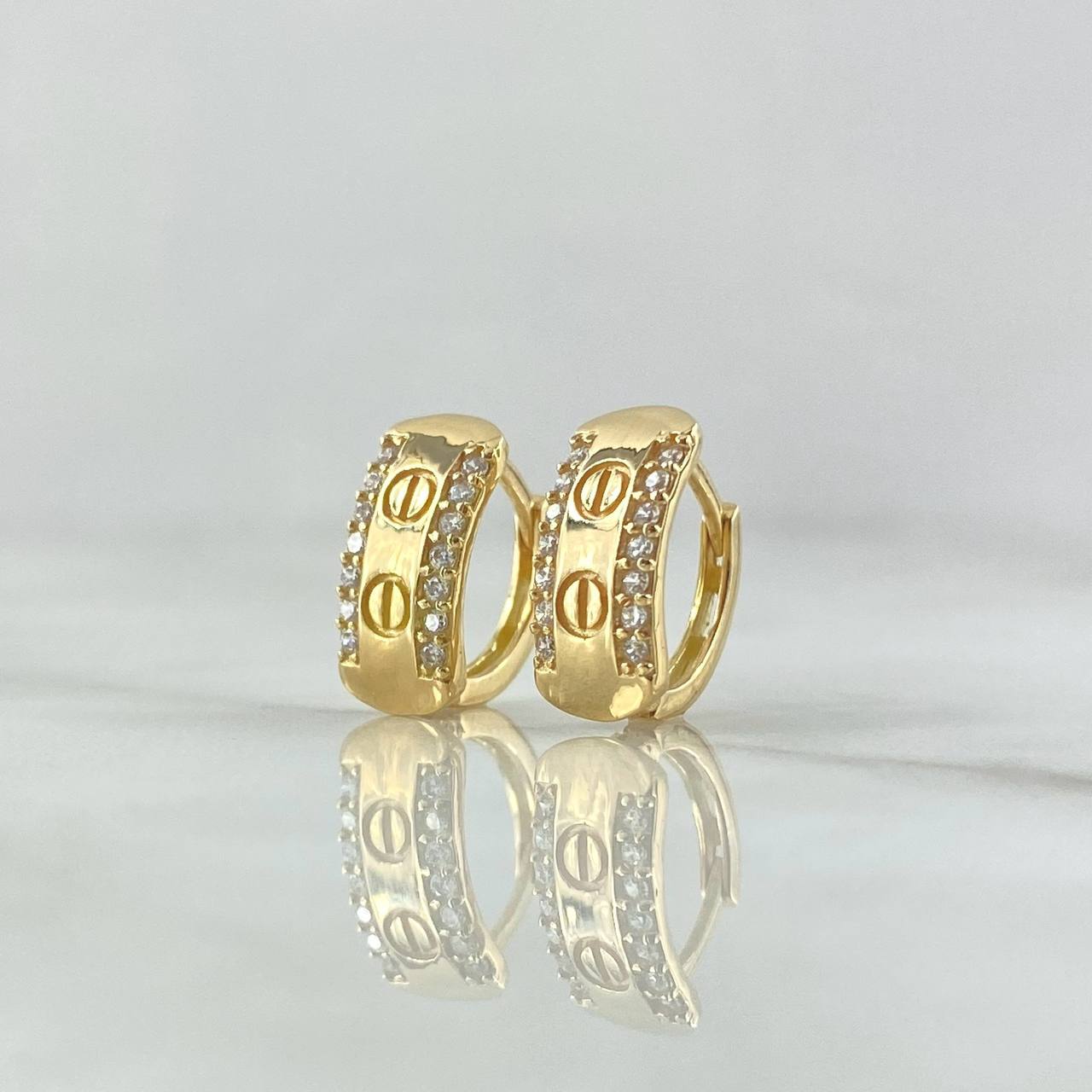 Set Rectangulo Tornillo 5.95gr / Dije Sin Cargador 1.4cm - Candongas 1.4cm / Circones Blancos Oro Amarillo 18K ©
