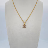 Set Cadena Lazo 1gr / 50cm / 1.1mm + Dije Ola Cruzada 0.5gr / 1.3cm Circones Blancos Oro Amarillo 18K (Oferta) $