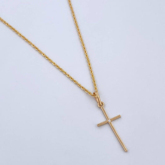 Set Cadena Lazo 0.9gr / 45cm / 1.2mm + Dije Cruz 0.55gr / 2.6cm Circon Blanco Oro Amarillo 18K (Oferta) $