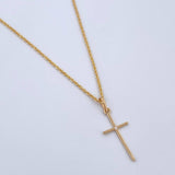 Set Cadena Lazo 0.9gr / 45cm / 1.2mm + Dije Cruz 0.55gr / 2.6cm Circon Blanco Oro Amarillo 18K (Oferta) $