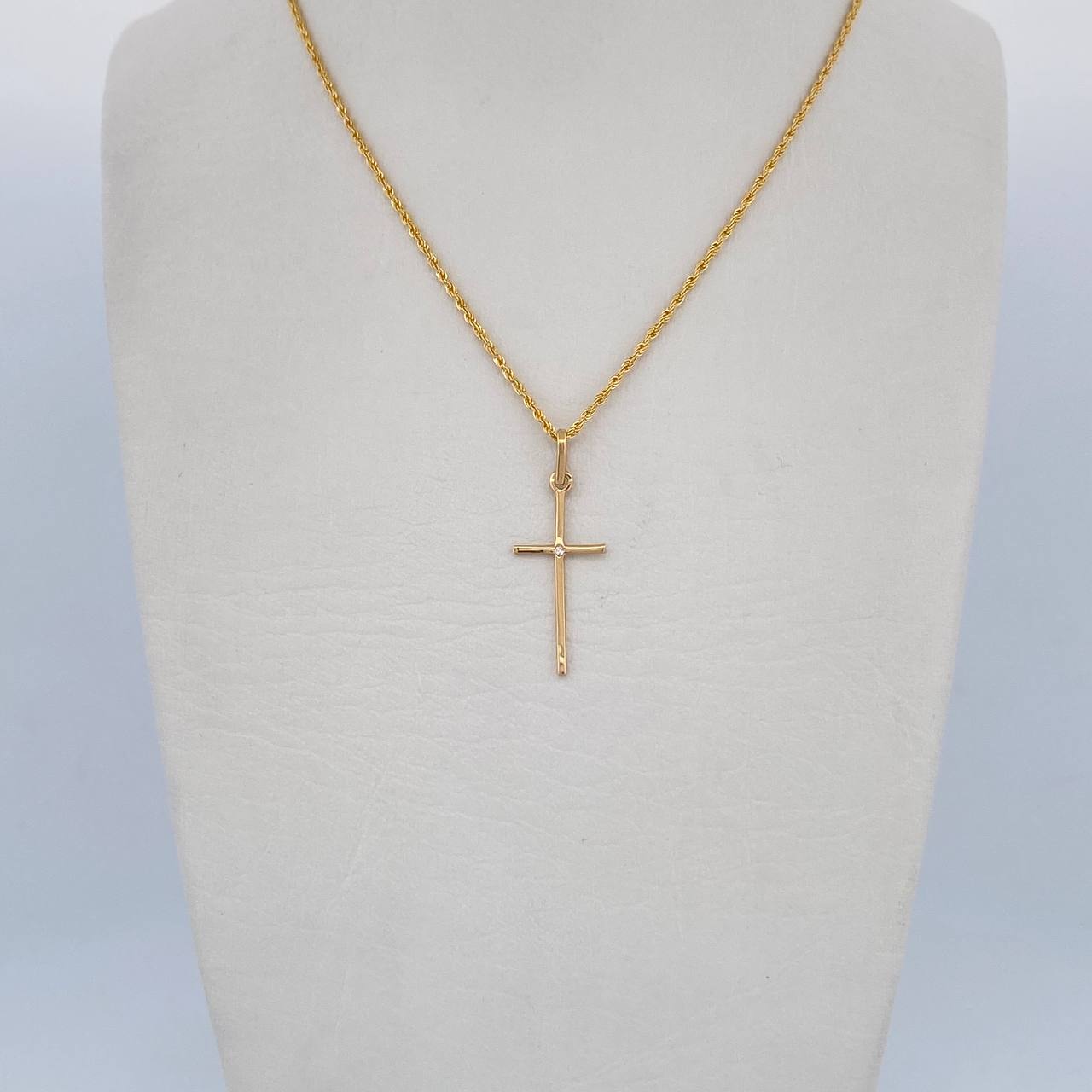 Set Cadena Lazo 0.9gr / 45cm / 1.2mm + Dije Cruz 0.55gr / 2.6cm Circon Blanco Oro Amarillo 18K (Oferta) $