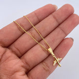 Set Cadena Singapur 1.05 / 45cm / 0.7mm + Dije Avion 0.6gr / 1.9cm Circones Blancos Oro Amarillo 18K (Oferta) $