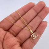 Set Cadena Singapur 1.15gr/51.1cm/0.7mm + Dije Ola Cruzada 0.5gr/1.3cm Circones Blancos Oro Amarillo 18K (Oferta) $