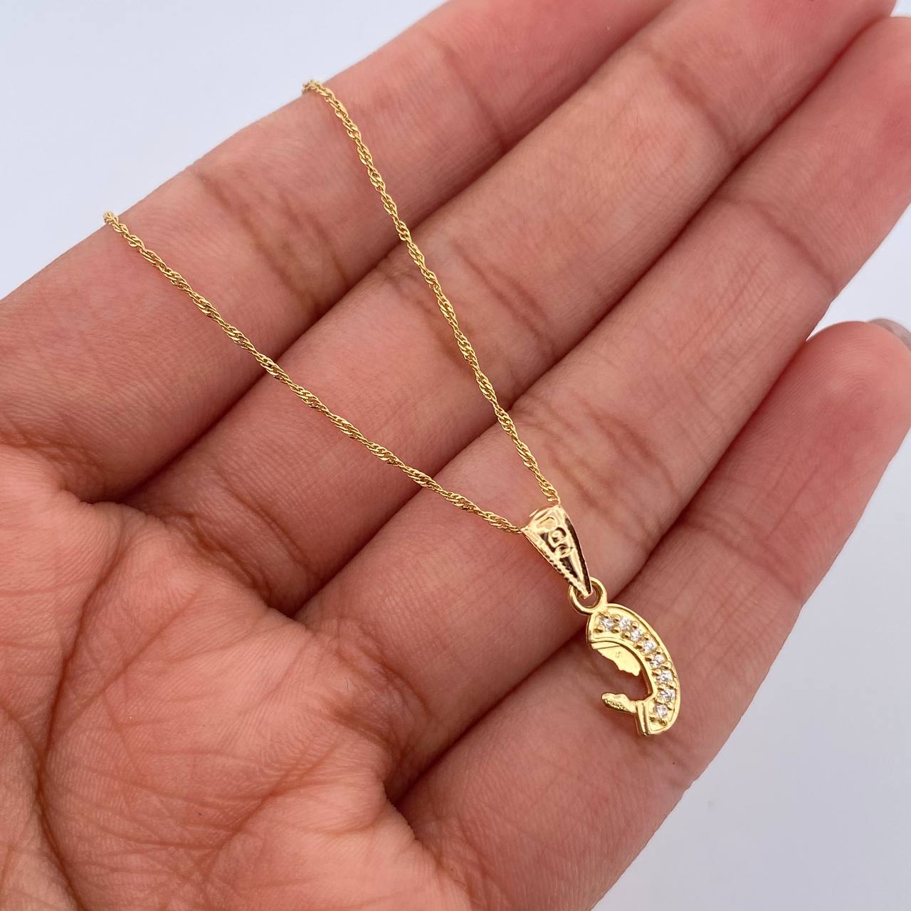 Set Cadena Singapur 1.1gr/45.1cm/0.8mm + Dije Virgen Maria 0.55gr/1.7cm Circones Blancos Oro Amarillo 18K (Oferta) $