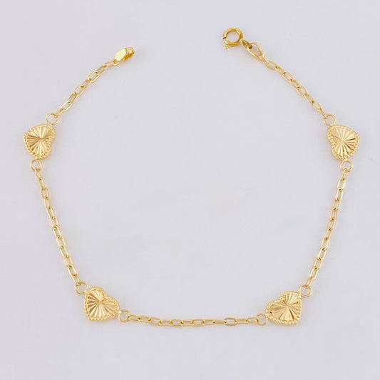 Pulso Cajón Corazón Diamantado 2.1g / 18cm / 1.6mm Oro Amarillo 18K
