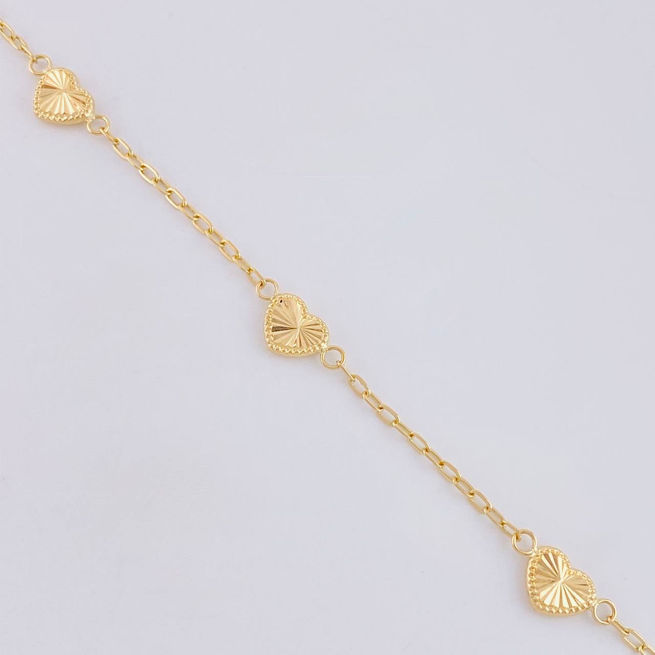 Pulso Cajón Corazón Diamantado 2.1g / 18cm / 1.6mm Oro Amarillo 18K