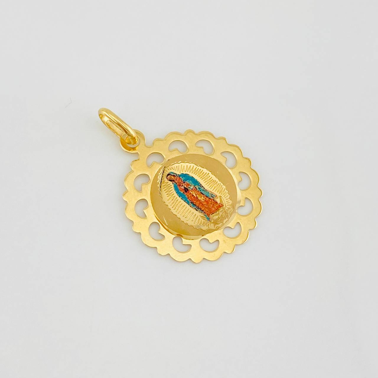 Dije Virgen Guadalupe Corazones 1.15g / 1.5cm Oro Amarillo 18K